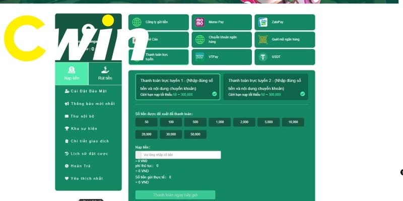 nạp tiền cwin